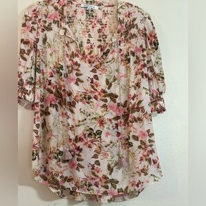 Rose & Olive Multicolor Floral 3/4 Length Sleeve Pullover Blouse M-L